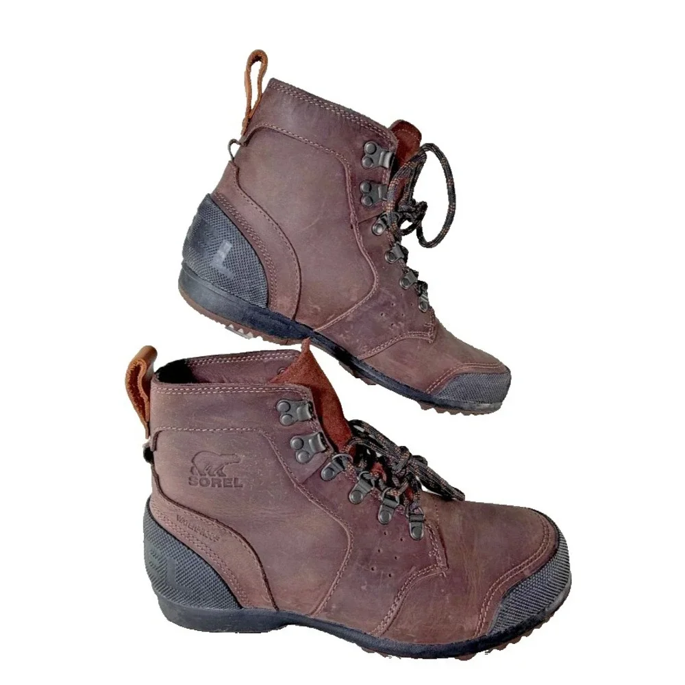 Sorel Ankeny NM2100-256 Mens 9 Waterproof Leather Mid Hiker Ankle Boots Brown